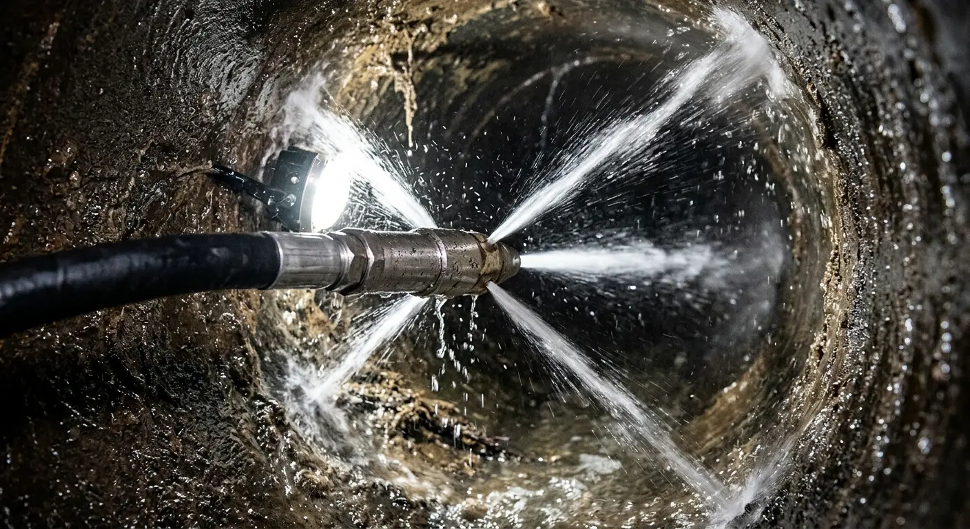 High-pressure hydro jetting nozzle cleaning sewer pipe for Storm Drain Cleaning in Park City